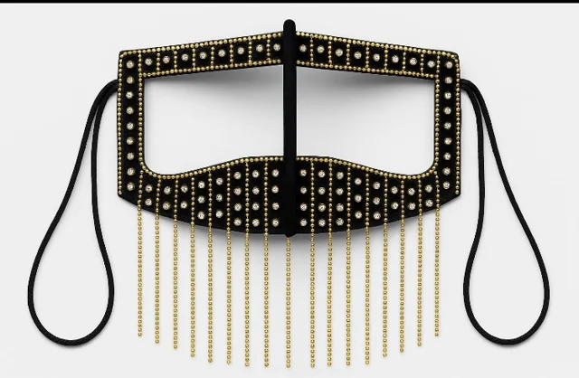 نقاب بندری نگین مشکی فول نگین