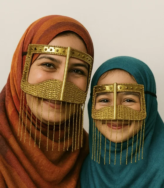 ست برقع دوعددی مادر و دختر – کاملاً طلایی با نگین و زنجیر طلای