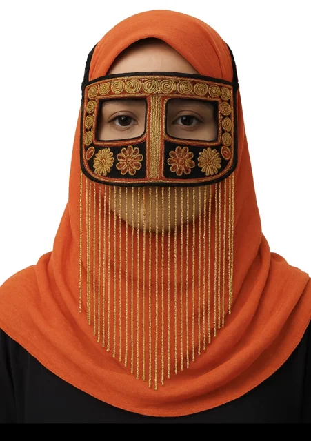 برقع نقاب اصیل بندری با گلابتون‌دوزی دست‌ساز