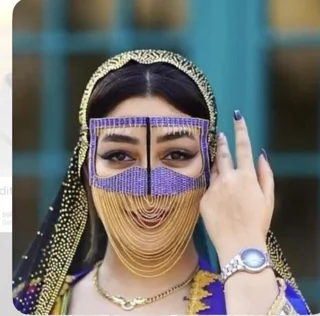 نقاب بندری آبی کاربنی نگین دار